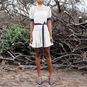 Katharine Kidd White Net Puff Sleeve Mini Dress Size 4